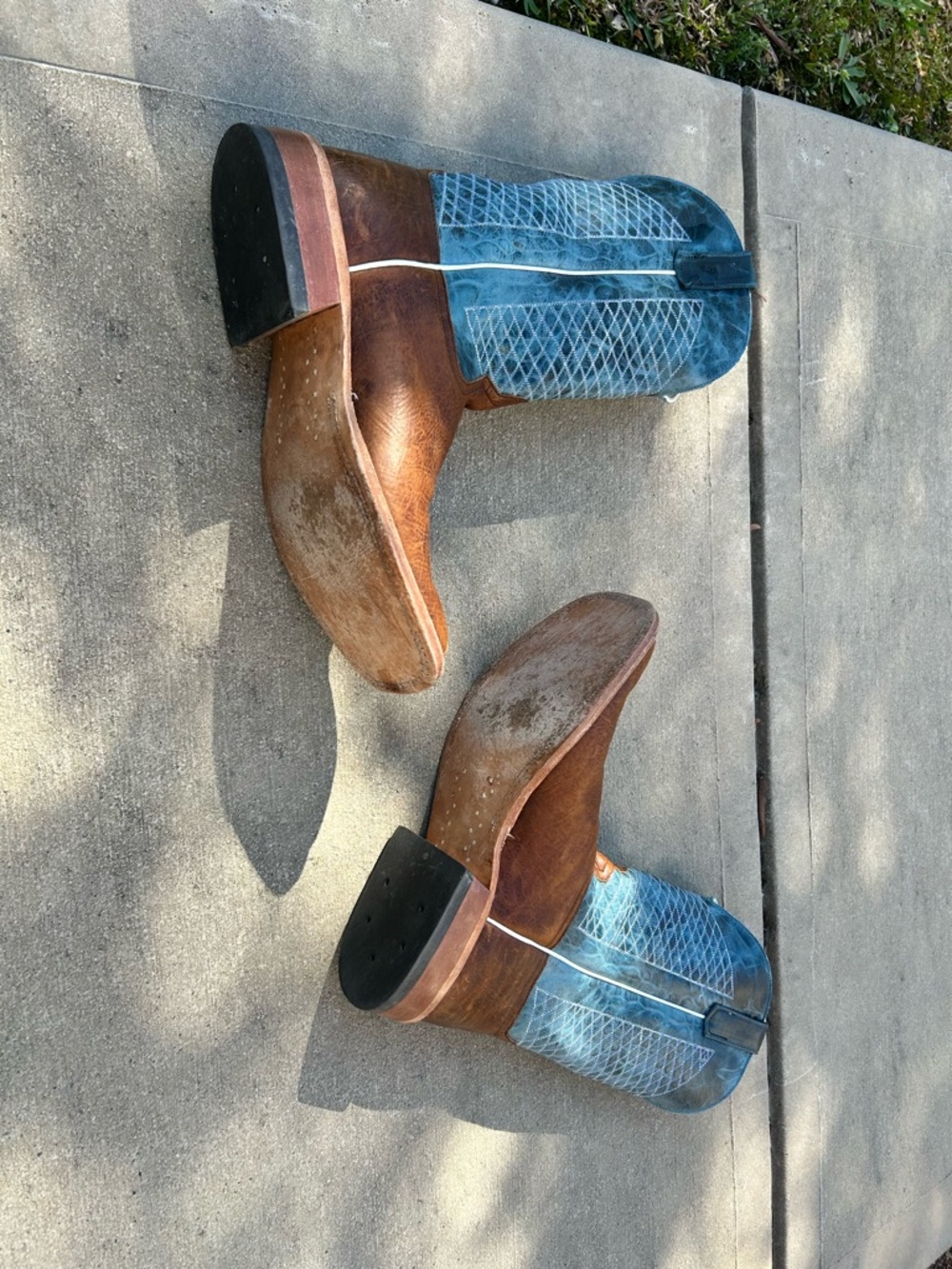 Anderson Bean Two-Tone Brown Foot & Teal Shaft Cowboy Boots - Picture 4 of 5
